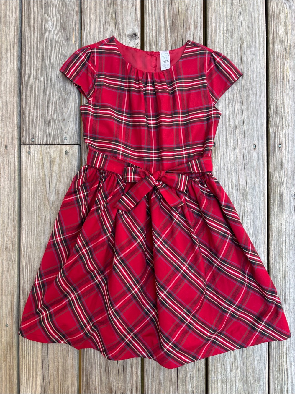 CARTERS | Red Plaid Short Sleeve Festive Holiday Dress | Size 7